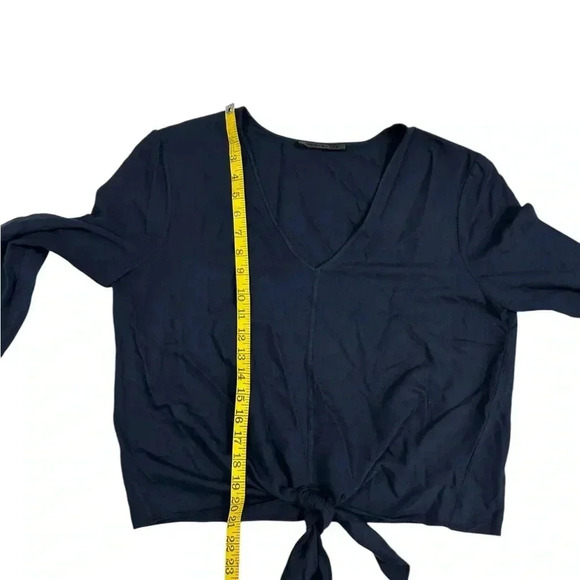 Jenni Kayne Long Sleeve Blouse Top Navy Blue Tie M Medium Viscose V neck - Picture 6 of 12